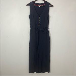 Boden US 4 Navy Button Front Cropped Wide Leg Jumpsuit